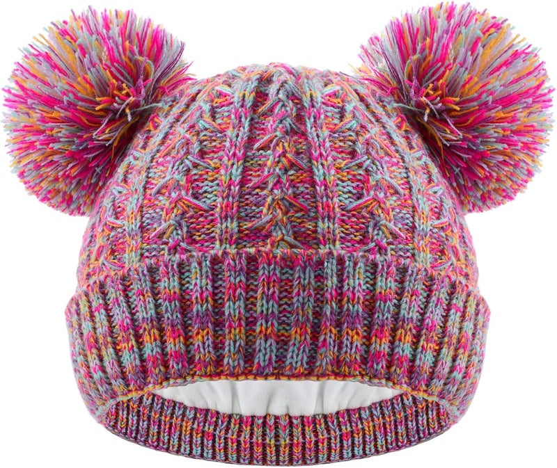 ACTLATI Kids Winter Knitted Beanie Hat Colorful Pompom Ears Ski Hat for Boy Girl(Ages 7-12) - Image 1